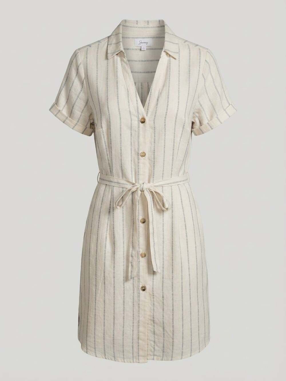 Japna Striped Shirt Dress Size M Beige Rayon Cotton Linen medium